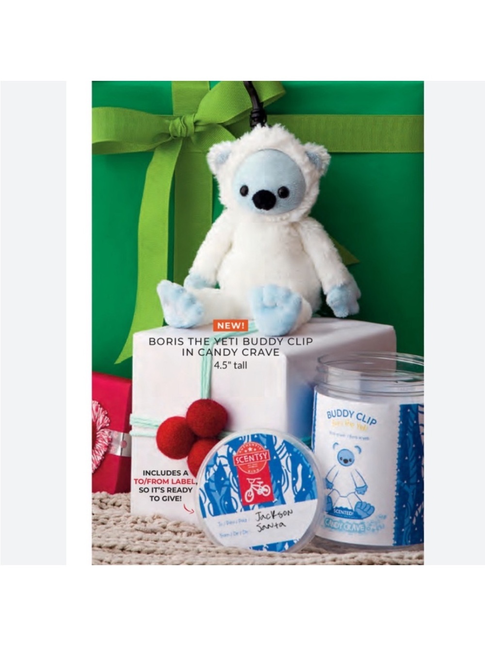 Scentsy Buddy Clip Plush featuring “Boris the Yeti" scented with “Candy Crave"